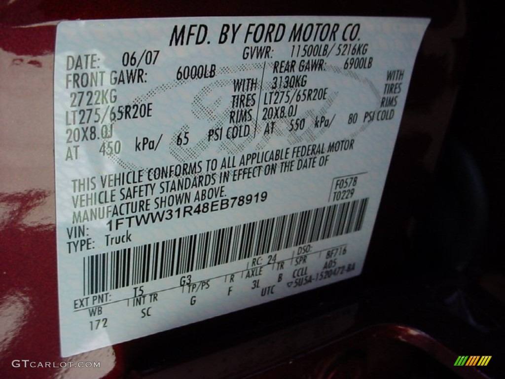 2008 F350 Super Duty Color Code T5 for Dark Copper Metallic Photo #51279460
