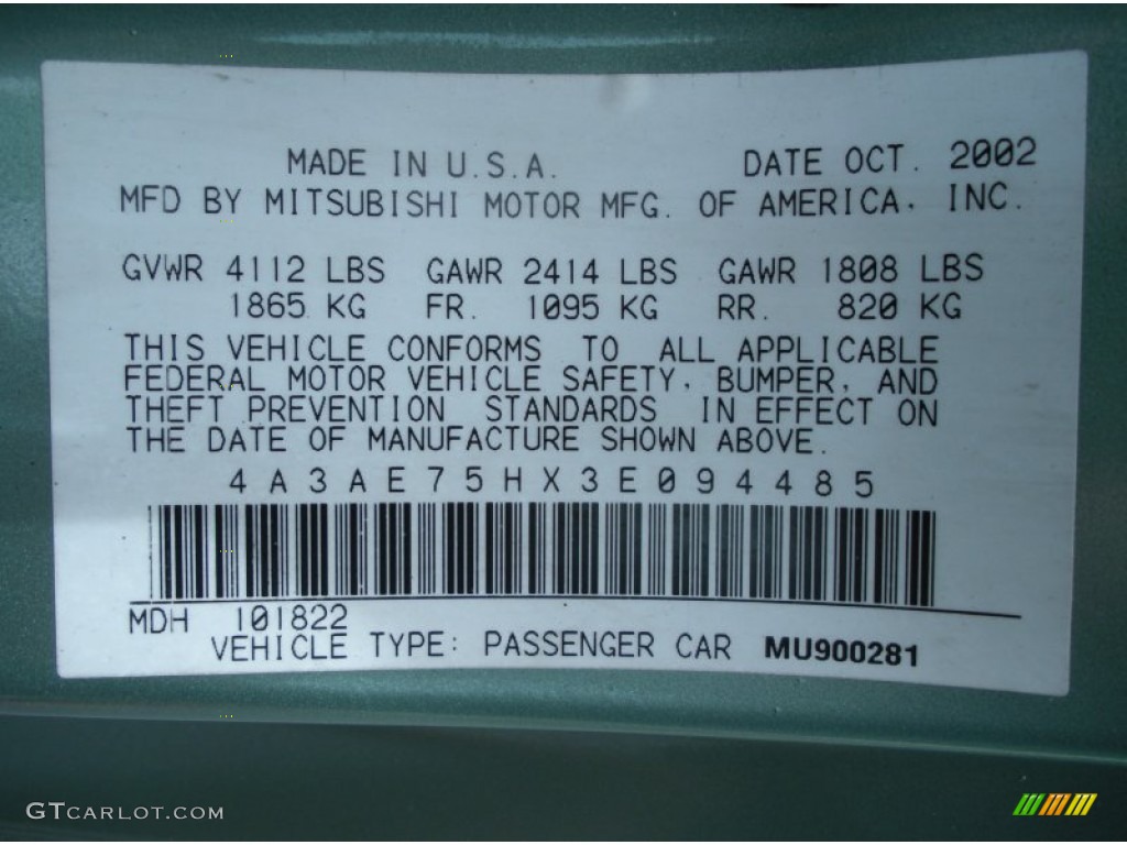 2003 Mitsubishi Eclipse Spyder GTS Info Tag Photo #51314809