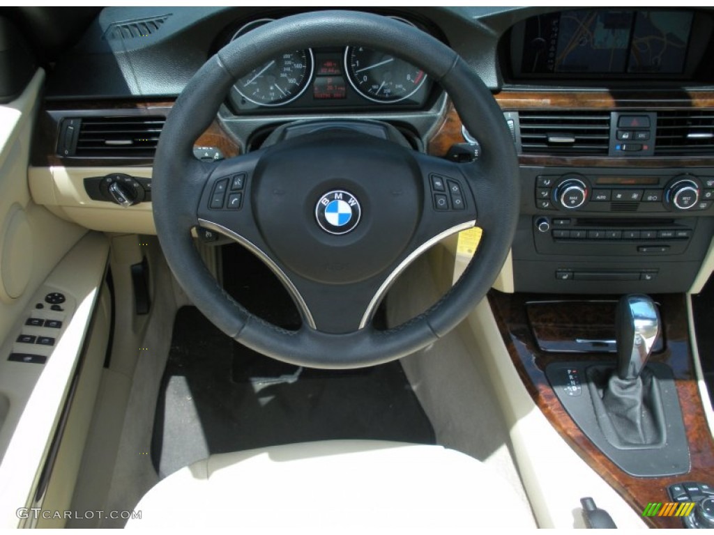 2009 BMW 3 Series 328i Convertible Cream Beige Dakota Leather Steering Wheel Photo #51318535