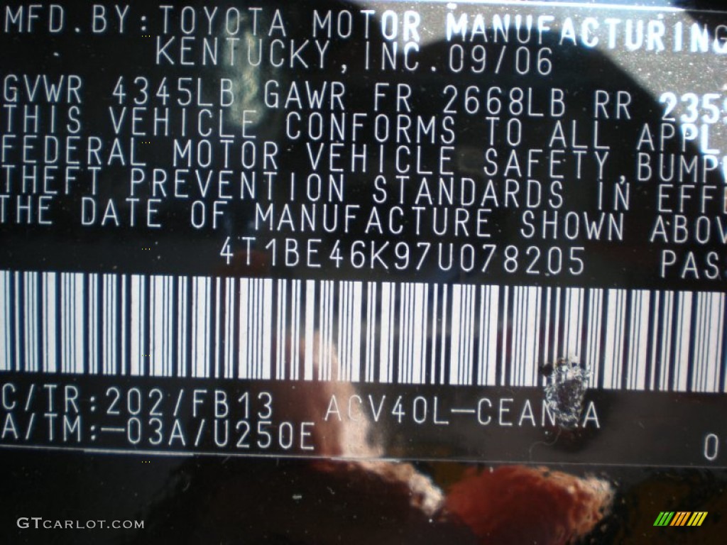 2007 Camry CE - Black / Ash photo #14