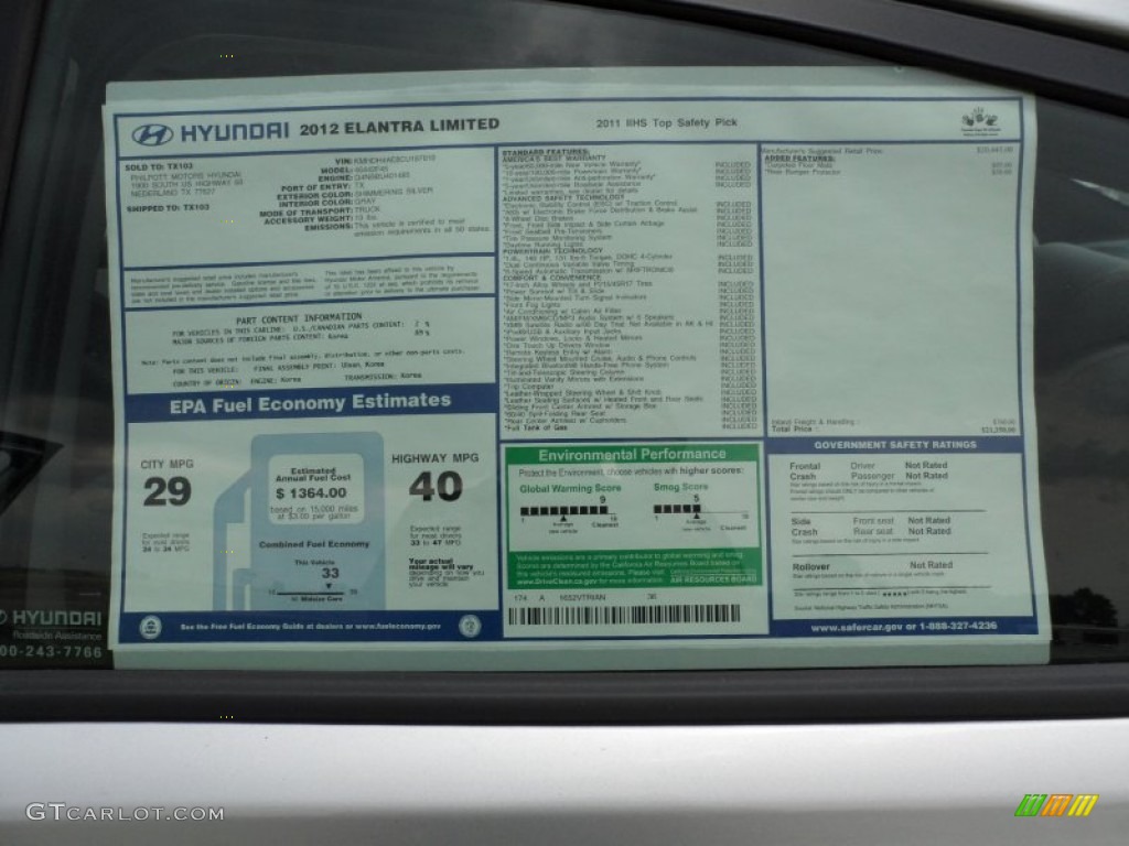 2012 Hyundai Elantra Limited Window Sticker Photo #51324367