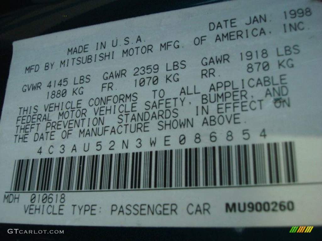 1998 Chrysler Sebring LXi Coupe Info Tag Photos