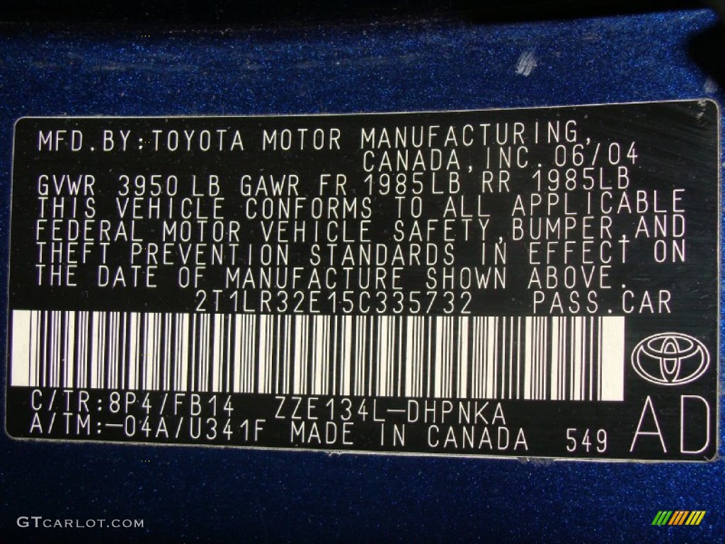 2005 Toyota Matrix XR AWD Color Code Photos