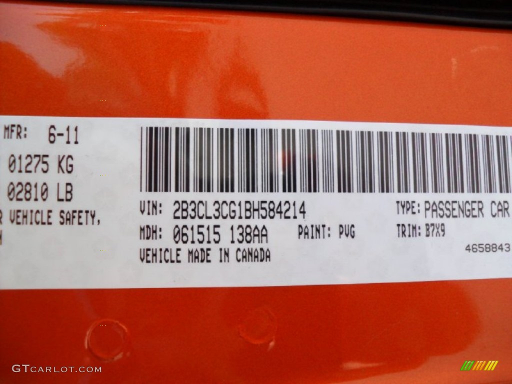 2011 Charger Color Code PVG for Toxic Orange Pearl Photo #51362909