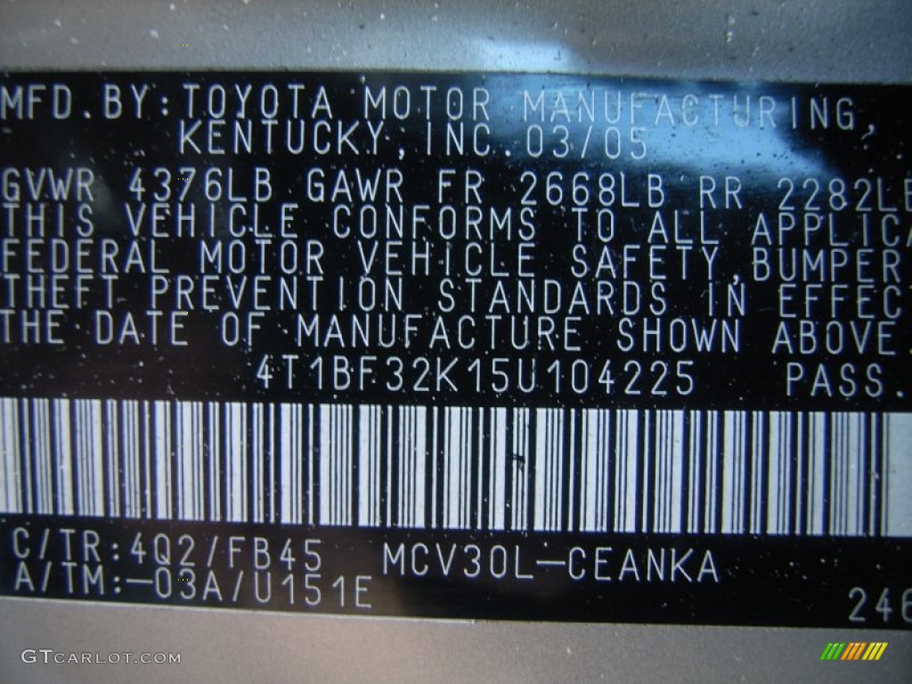 2005 Camry Color Code 4Q2 for Desert Sand Mica Photo #51372293