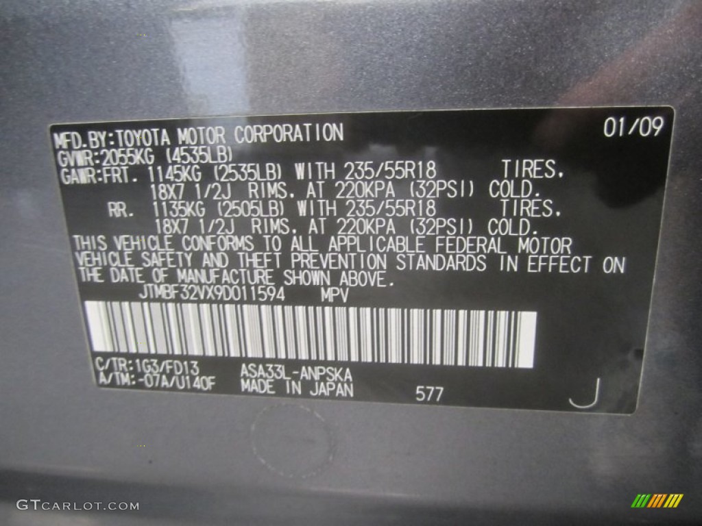 2009 RAV4 Color Code 1G3 for Magnetic Gray Mica Photo #51380119