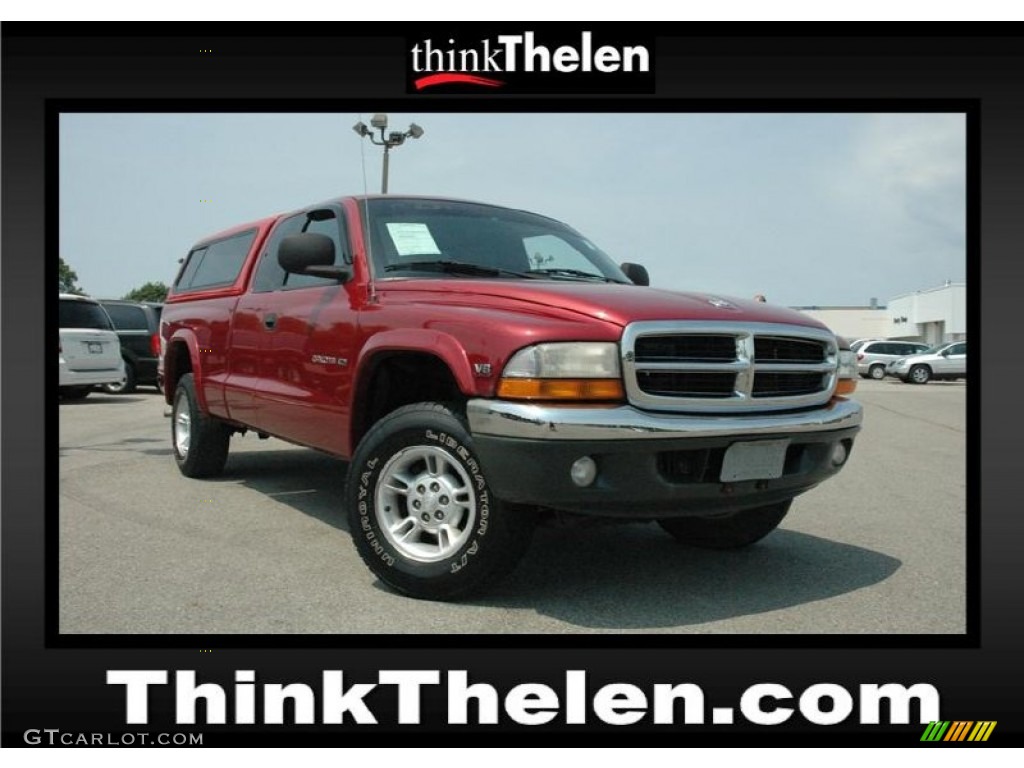 1999 Dakota SLT Extended Cab 4x4 - Metallic Red / Mist Gray photo #1