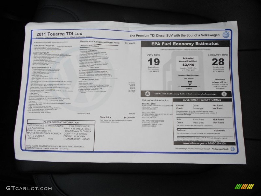 2011 Volkswagen Touareg TDI Lux 4XMotion Window Sticker Photo #51404384