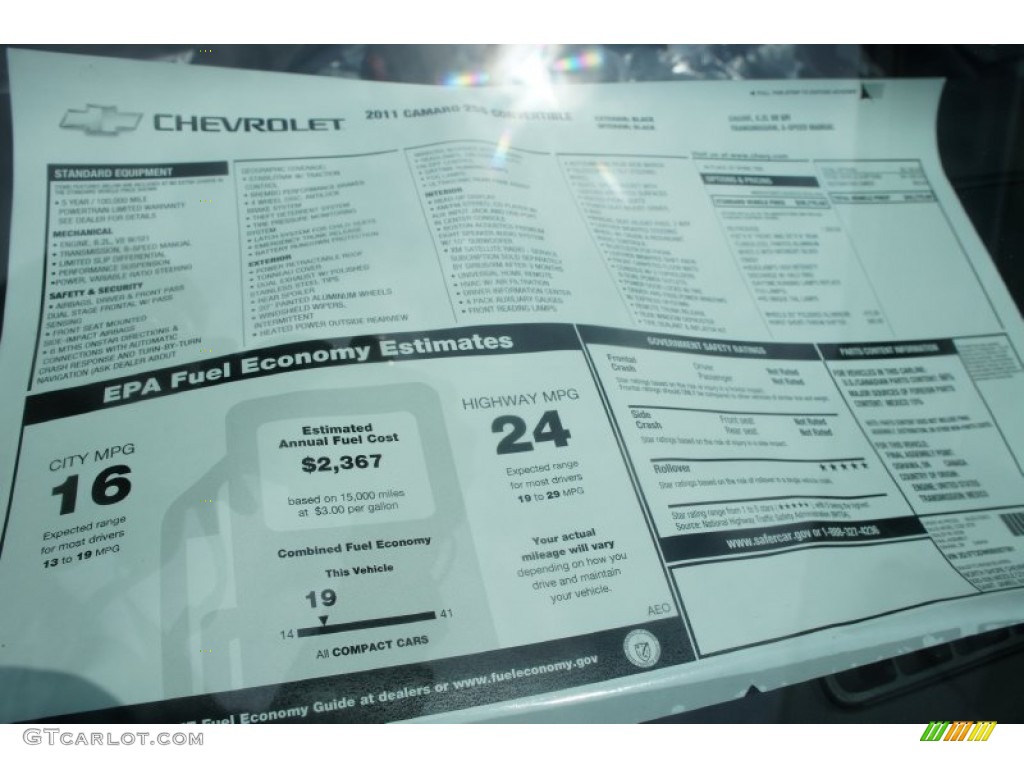 2011 Chevrolet Camaro SS Convertible Window Sticker Photo #51421528