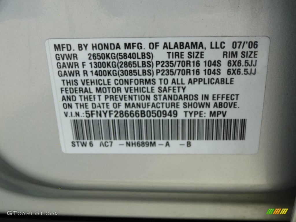 2004 Honda pilot paint code #5