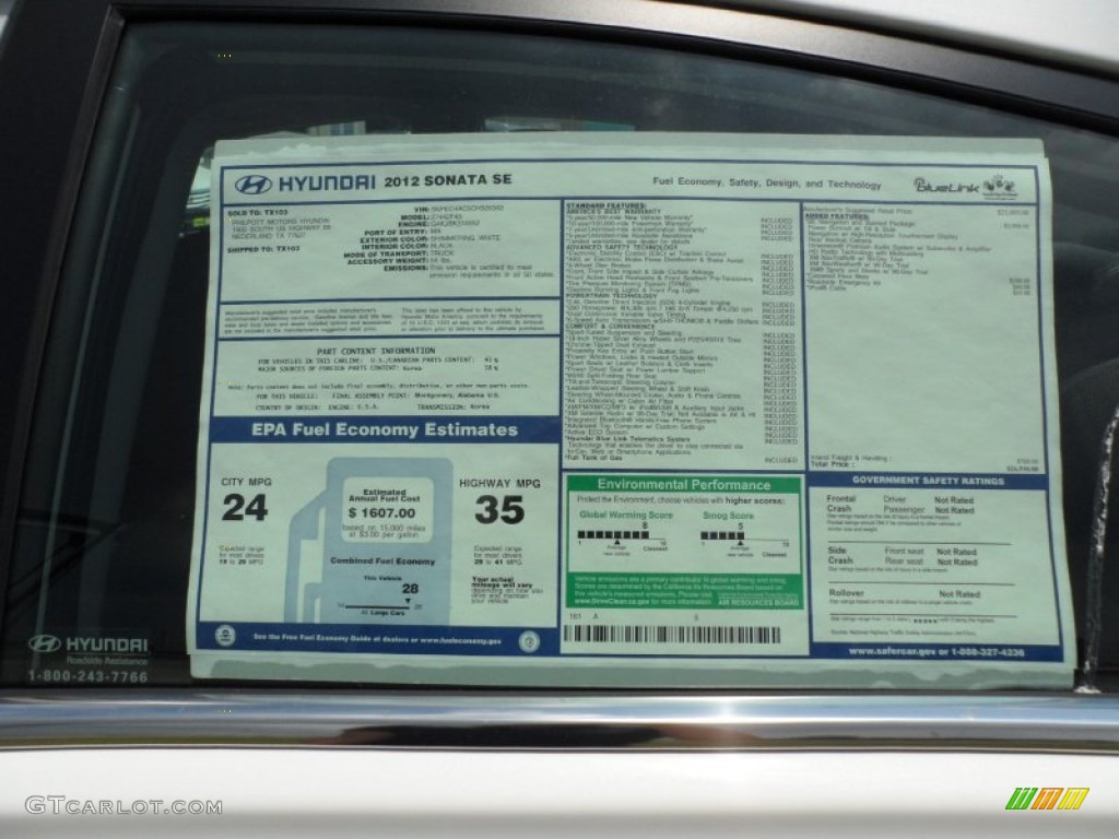 2012 Hyundai Sonata SE Window Sticker Photo #51431880