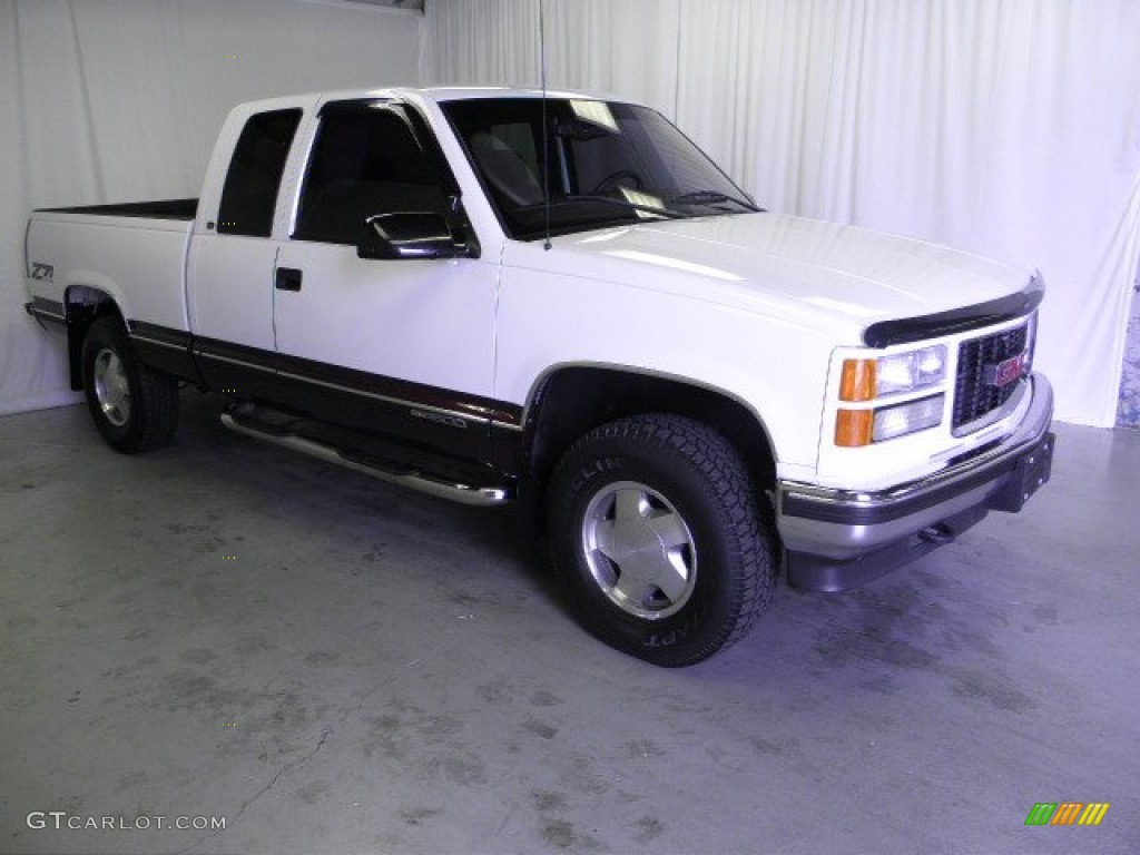 1998 Sierra 1500 SLE Extended Cab 4x4 - Olympic White / Dark Red photo #1