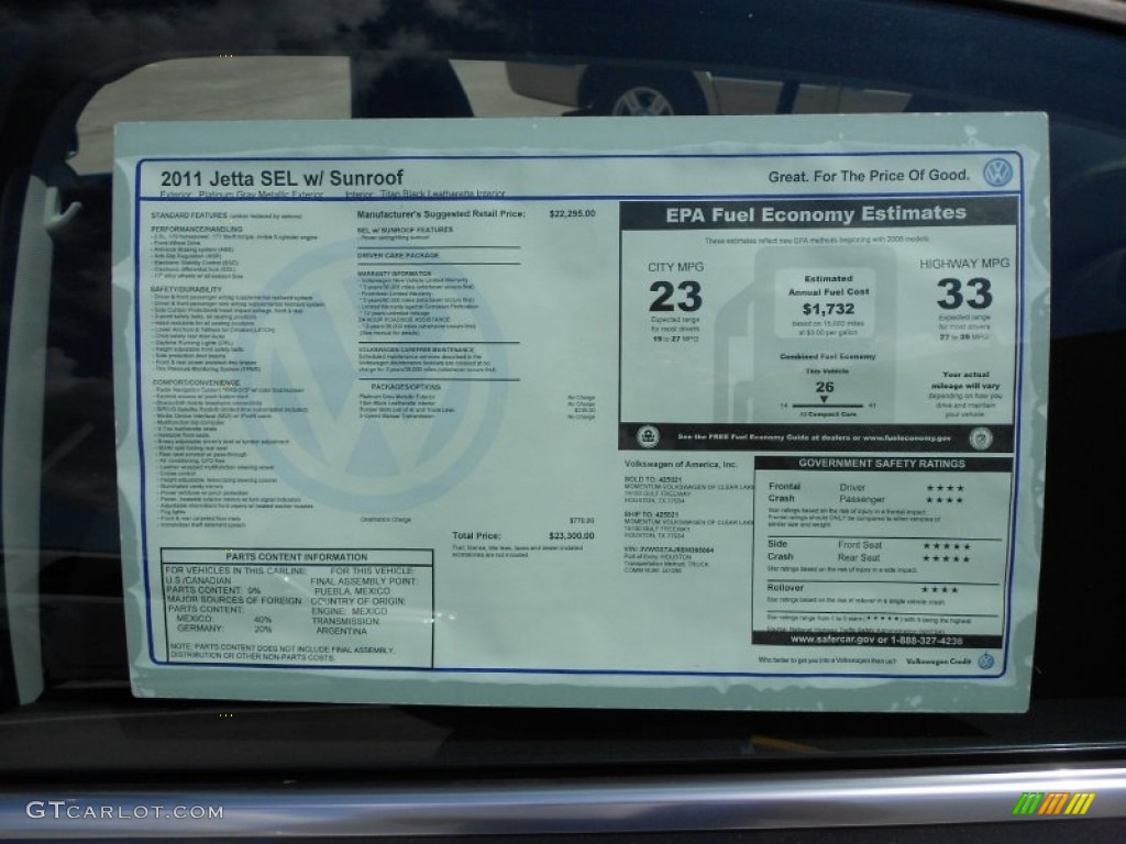 2011 Volkswagen Jetta SEL Sedan Window Sticker Photo #51461154
