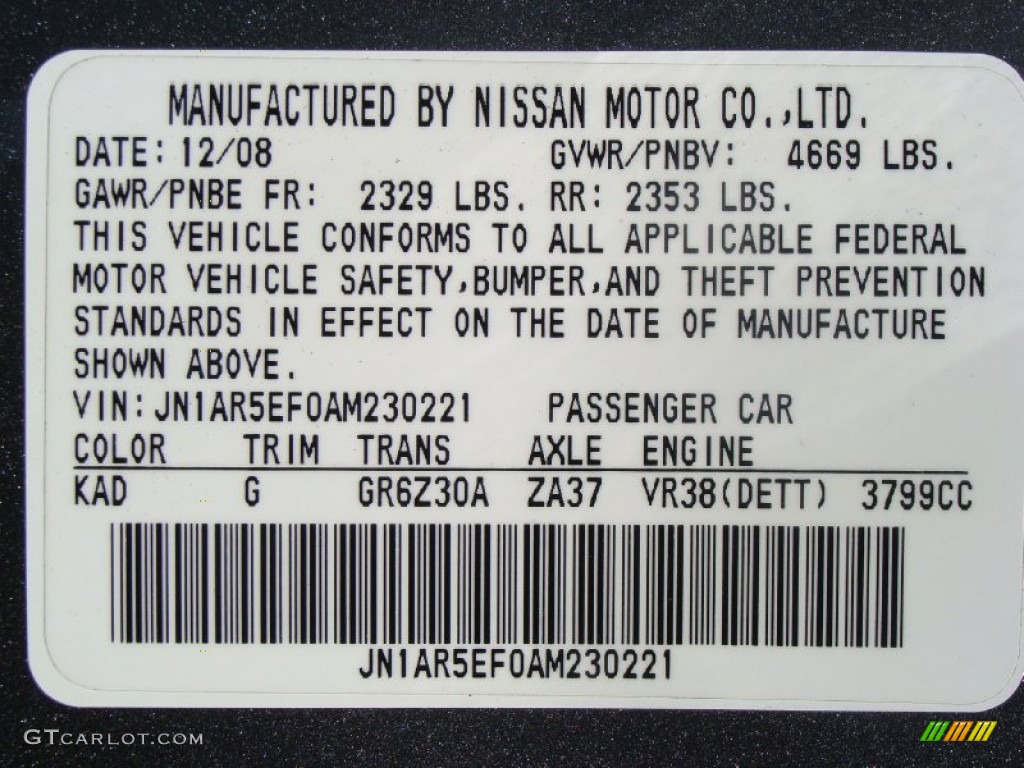 2010 GT-R Color Code KAD for Gun Metallic Photo #51466062