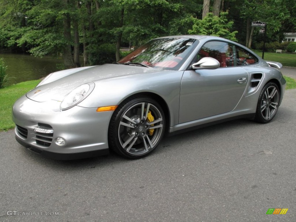 2011 911 Turbo S Coupe - GT Silver Metallic / Carrera Red photo #1