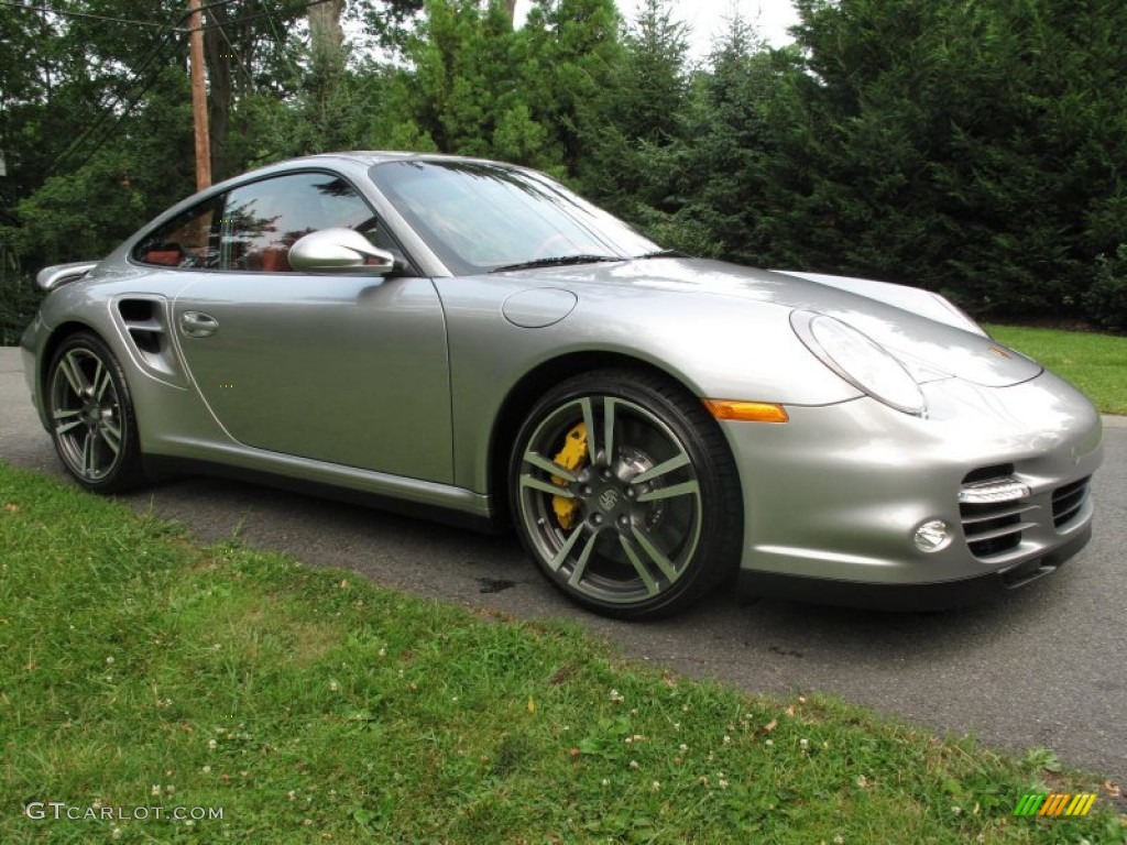 2011 911 Turbo S Coupe - GT Silver Metallic / Carrera Red photo #8