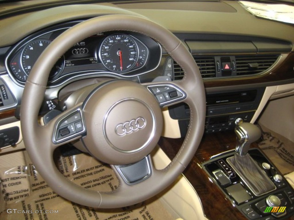 2012 Audi A6 3.0T quattro Sedan Velvet Beige Steering Wheel Photo #51491680