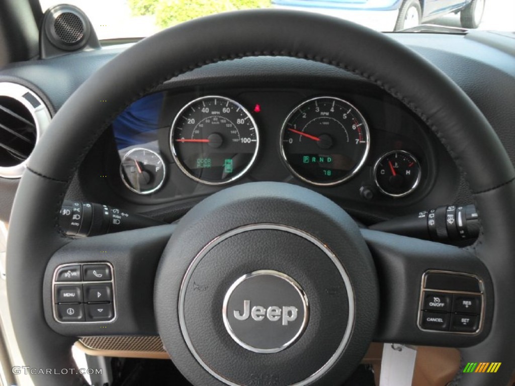 2011 Jeep Wrangler Unlimited Rubicon 4x4 Black/Dark Saddle Steering Wheel Photo #51503593