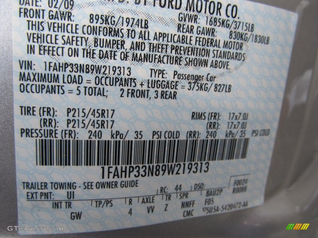 2009 Focus Color Code UI for Brilliant Silver Metallic Photo #51505120