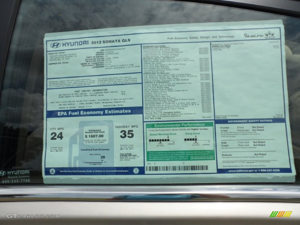 2012 Hyundai Sonata GLS Window Sticker Photo #51508987