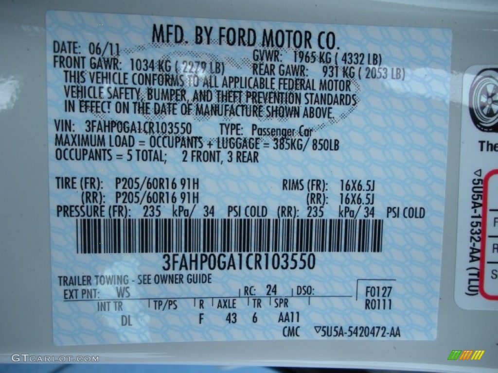 2012 Fusion Color Code WS for White Suede Photo #51510874