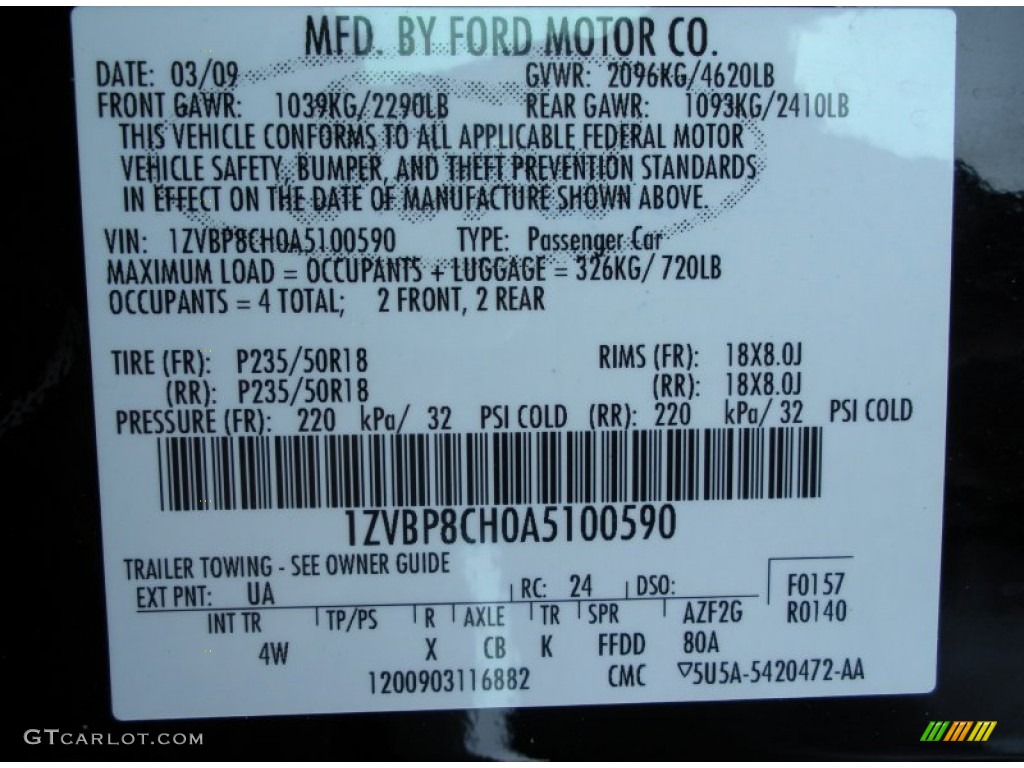 2010 Mustang Color Code UA for Black Photo #51511612