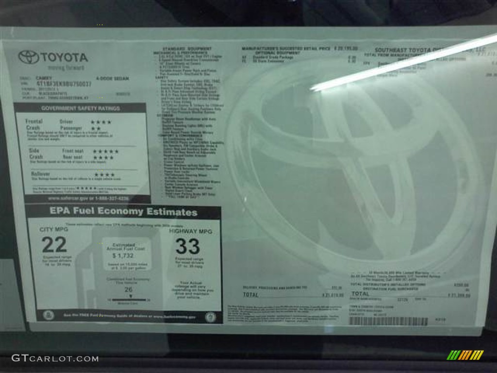 2011 Toyota Camry Standard Camry Model Window Sticker Photo #51523135