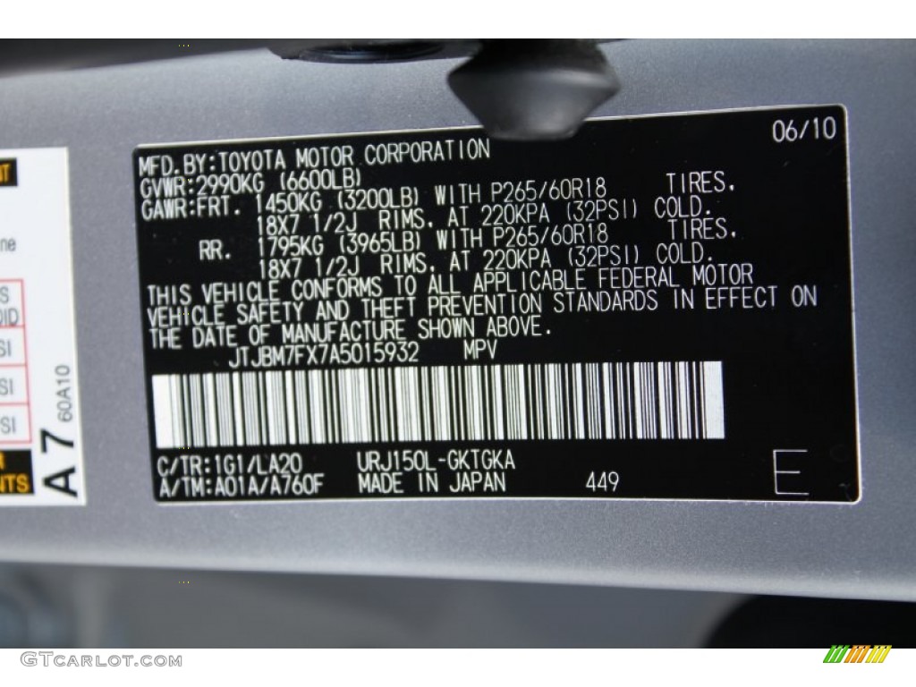 2010 GX Color Code 1G1 for Tungsten Silver Pearl Photo #51526855
