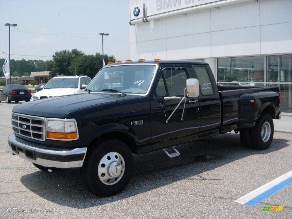 1997 F350 XLT Extended Cab Dually - Black / Opal Grey photo #2