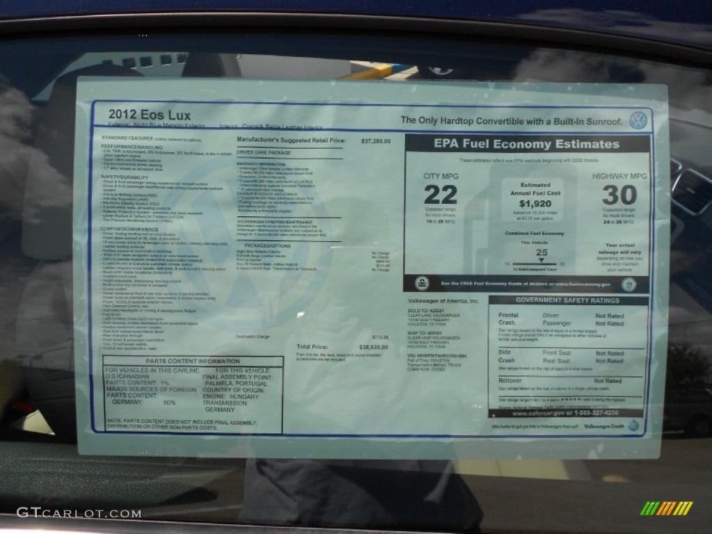 2012 Volkswagen Eos Lux Window Sticker Photo #51529537