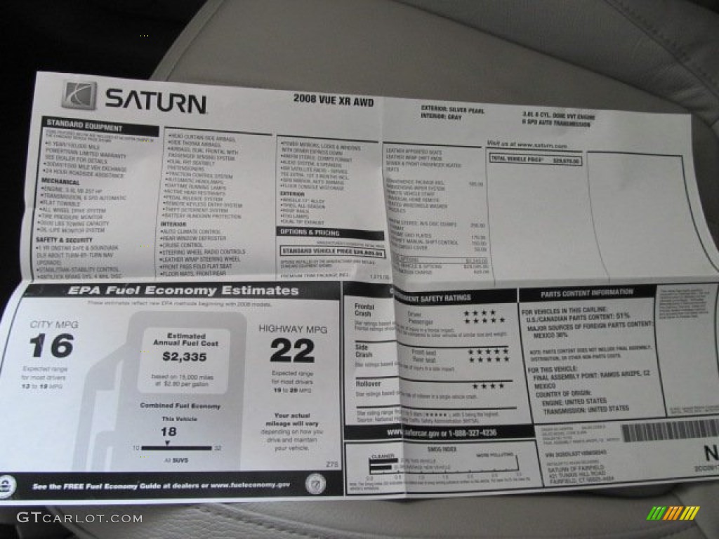 2008 Saturn VUE XR AWD Window Sticker Photo #51530017