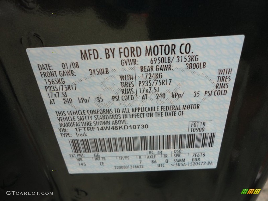 2008 Ford F150 XL Regular Cab 4x4 Color Code Photos