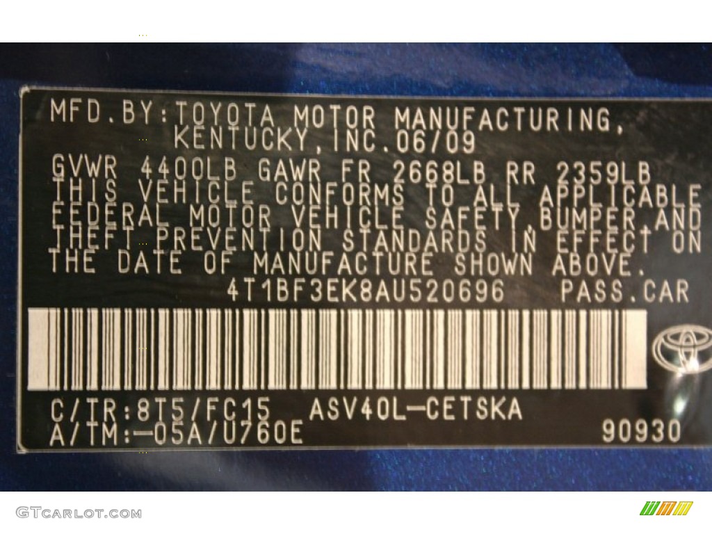2010 Camry Color Code 8T5 for Blue Ribbon Metallic Photo #51537940