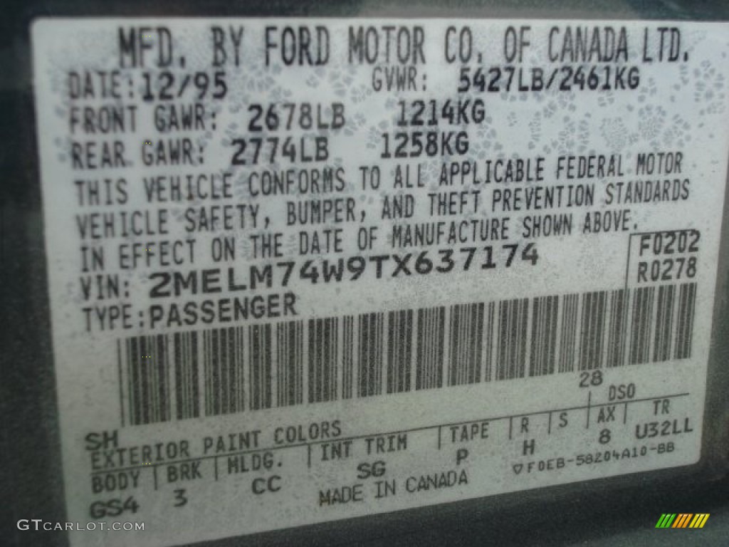 1996 Grand Marquis Color Code SH for Medium Willow Green Metallic Photo #51547122