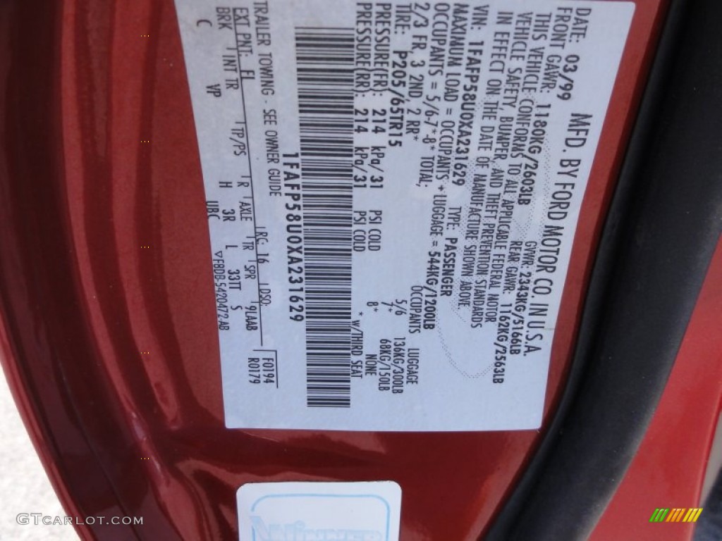 1999 Taurus Color Code FL for Toreador Red Metallic Photo #51556608