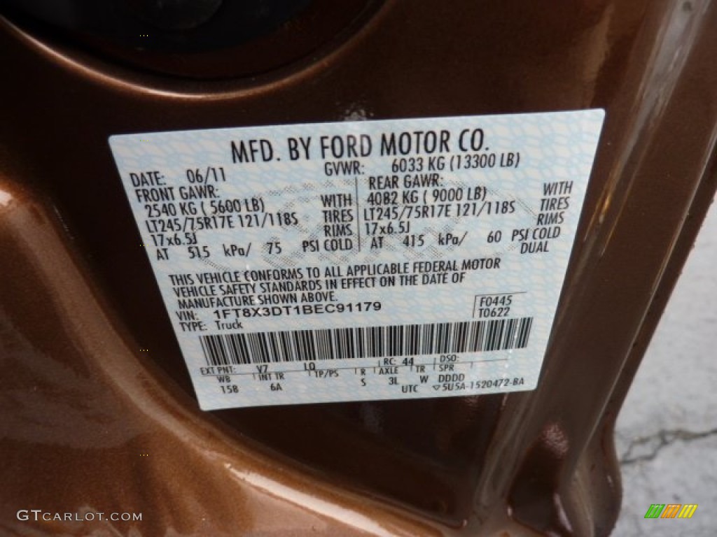 2011 Ford F350 Super Duty Lariat SuperCab 4x4 Dually Color Code Photos