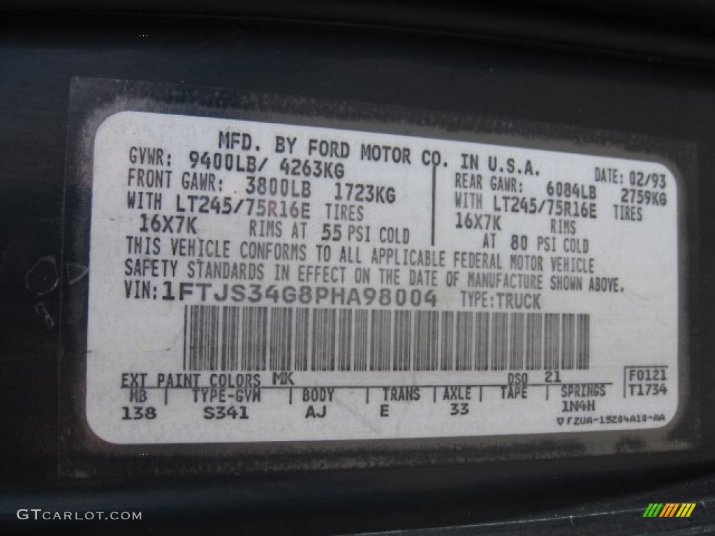 1993 E Series Van Color Code MK for Twilight Blue Pearl Photo #51564237