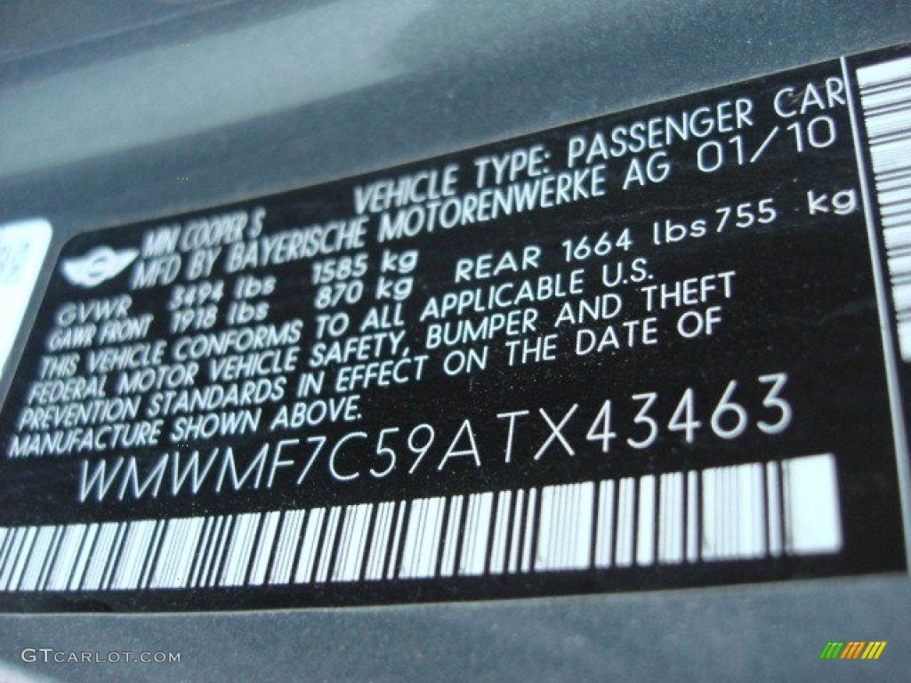 2010 Mini Cooper S Hardtop Info Tag Photo #51568158