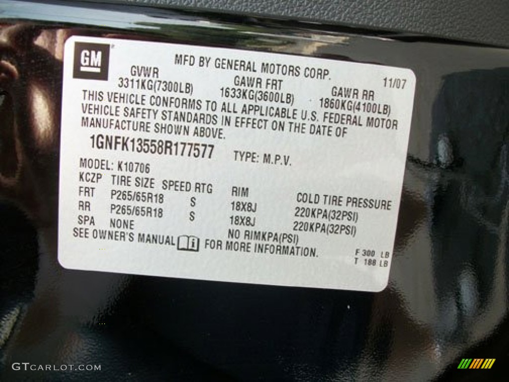 2008 Chevrolet Tahoe Hybrid 4x4 Info Tag Photo #51571966