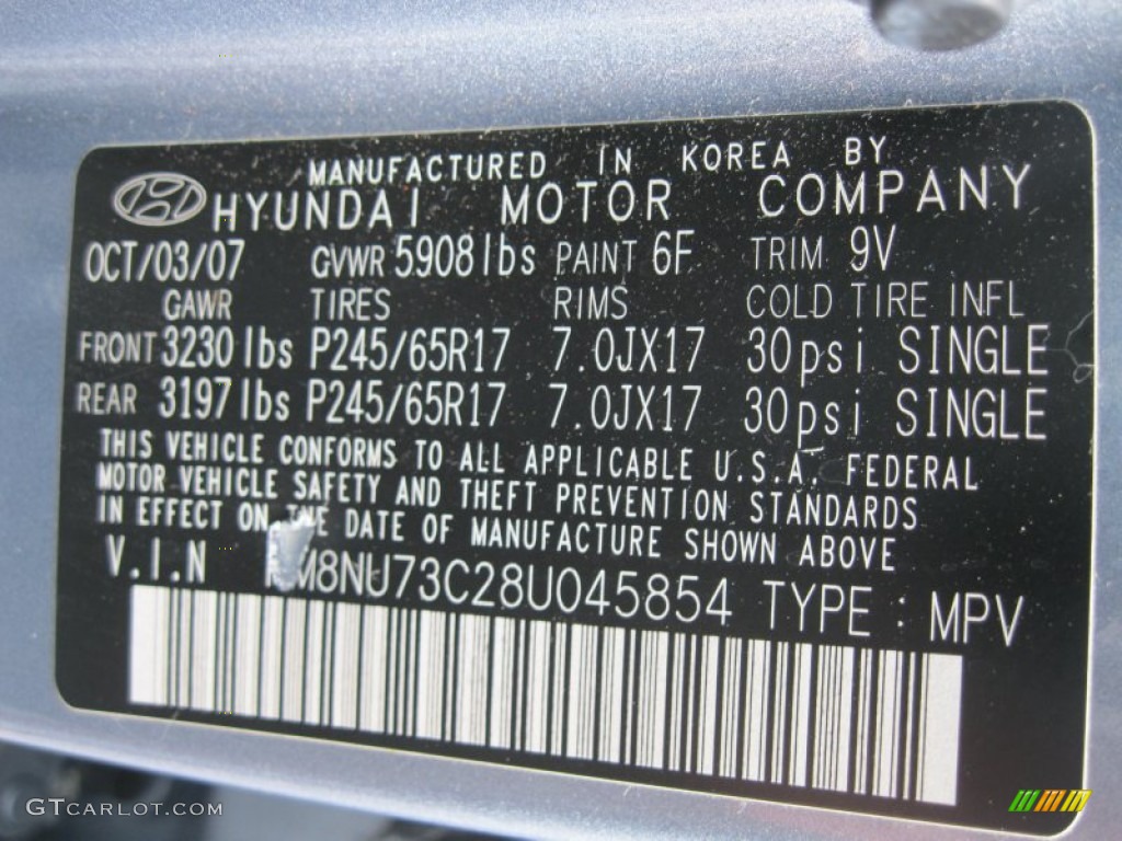 2008 Hyundai Veracruz GLS AWD Color Code Photos