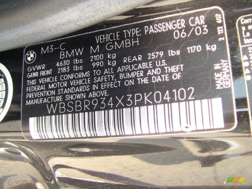 2003 BMW M3 Convertible Info Tag Photo #51585781