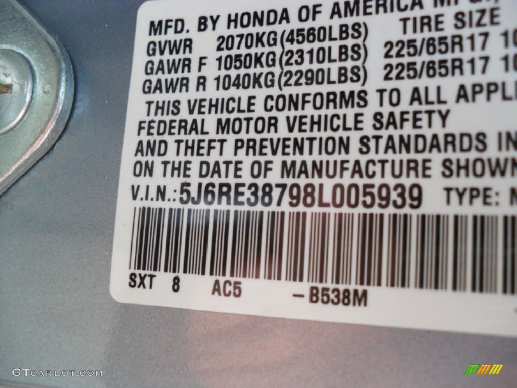 2008 CR-V EX-L - Glacier Blue Metallic / Gray photo #9