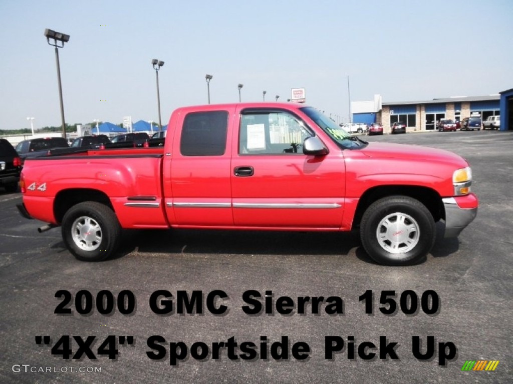 2000 Sierra 1500 SLE Extended Cab 4x4 - Fire Red / Pewter photo #1