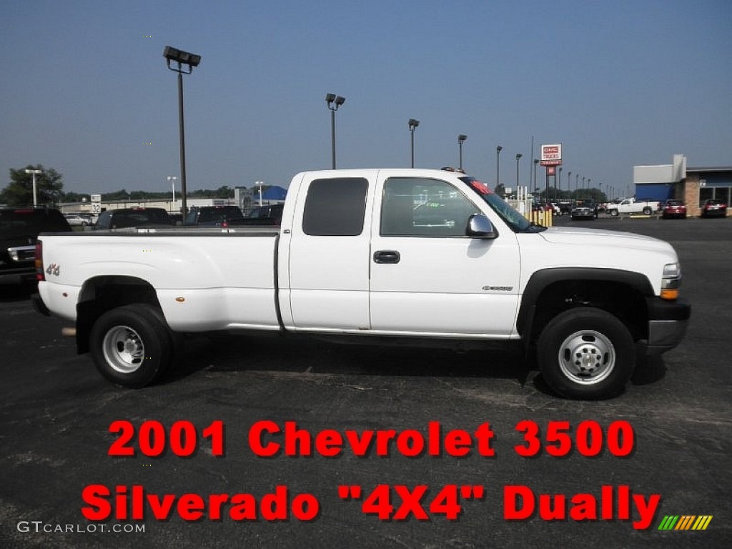 2001 Silverado 3500 LS Extended Cab 4x4 Dually - Summit White / Graphite photo #1
