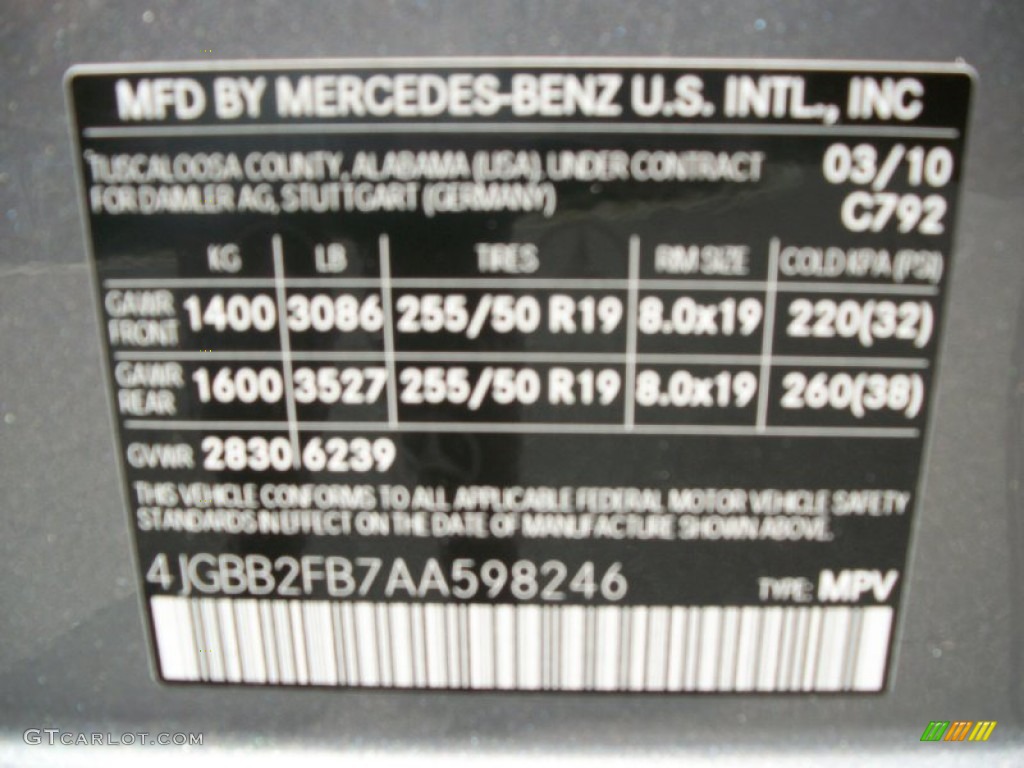 2010 ML Color Code 792 for Palladium Silver Metallic Photo #51622651