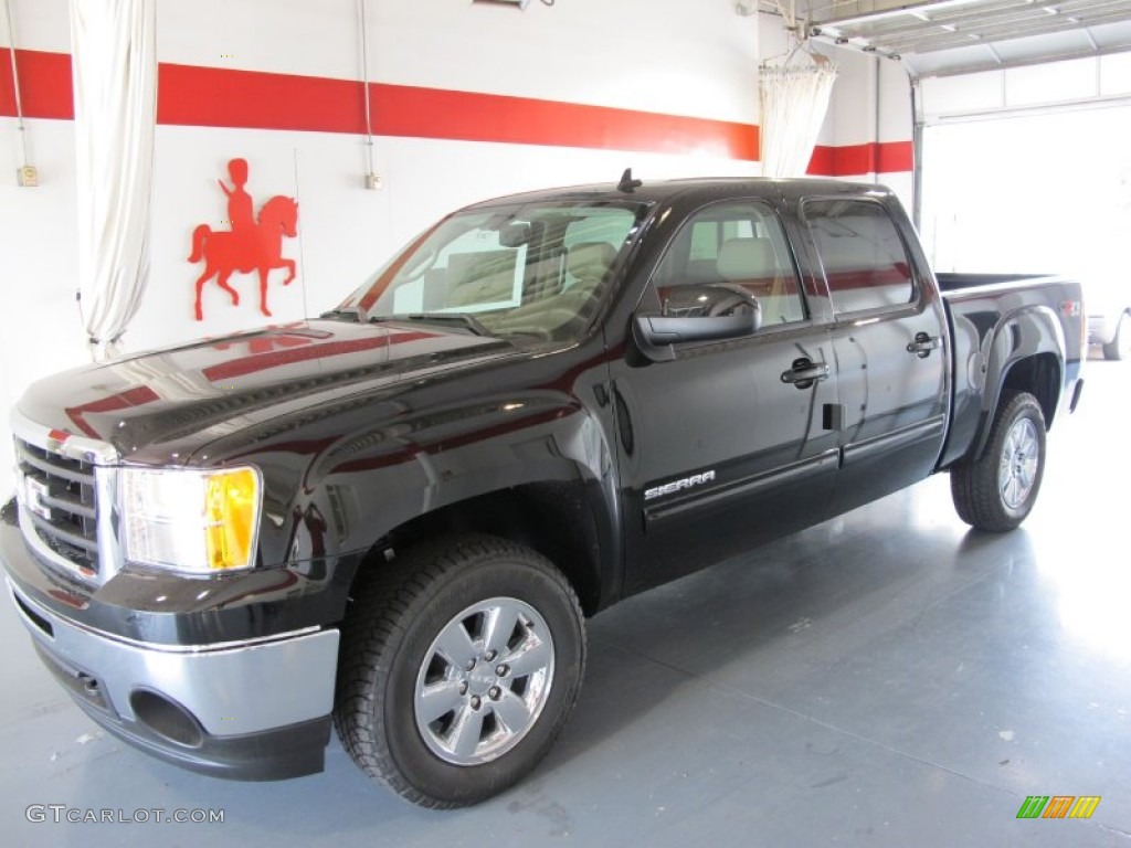 2011 Sierra 1500 SLT Crew Cab 4x4 - Onyx Black / Very Dark Cashmere/Light Cashmere photo #1