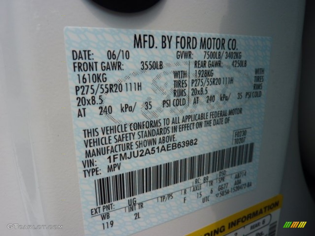 2010 Expedition Color Code UG for White Platinum Tri-Coat Metallic Photo #51637440