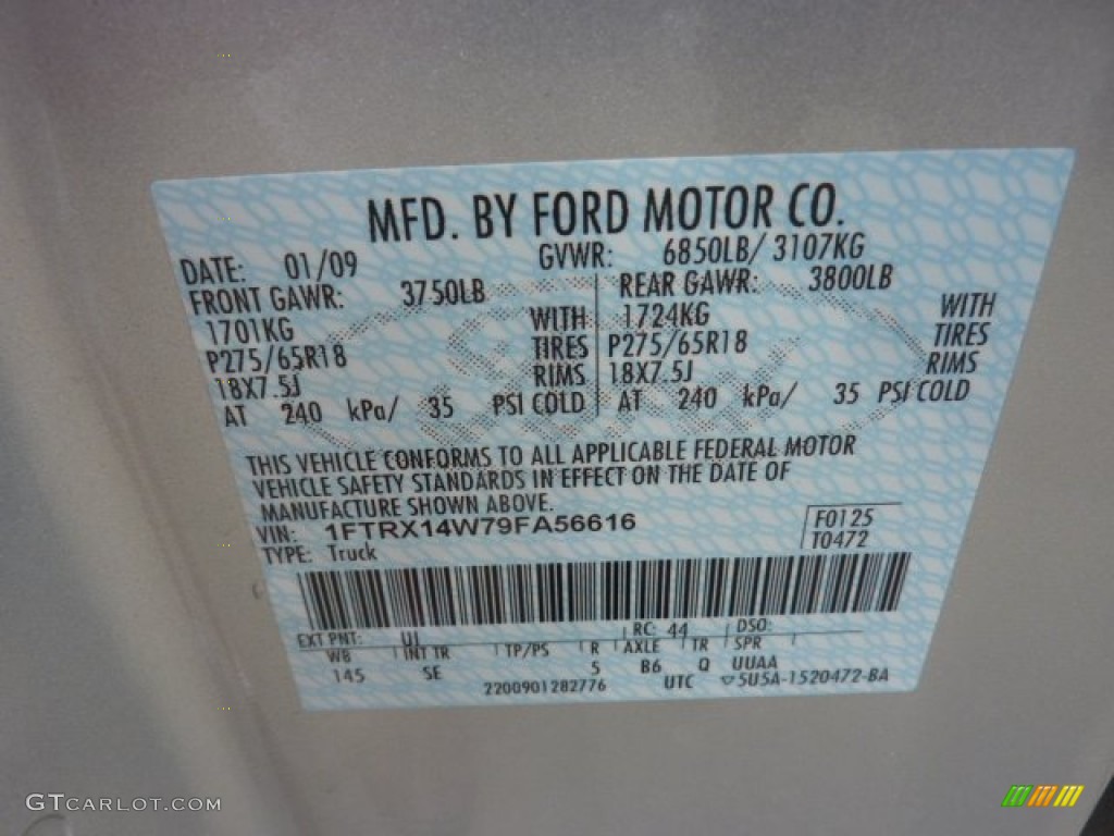 2009 F150 Color Code UI for Brilliant Silver Metallic Photo #51638362