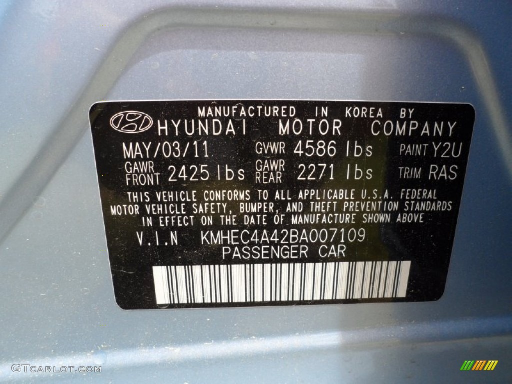 2011 Sonata Color Code Y2U for Blue Sky Metallic Photo #51646600