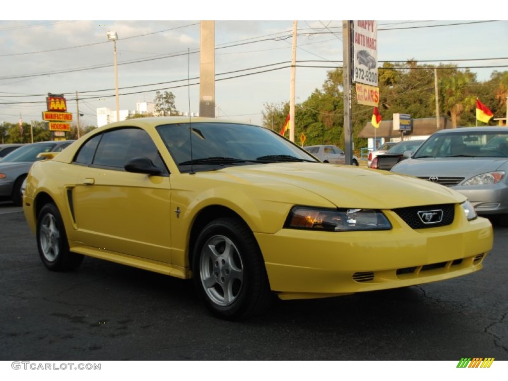 2003 Mustang V6 Coupe - Zinc Yellow / Dark Charcoal photo #7